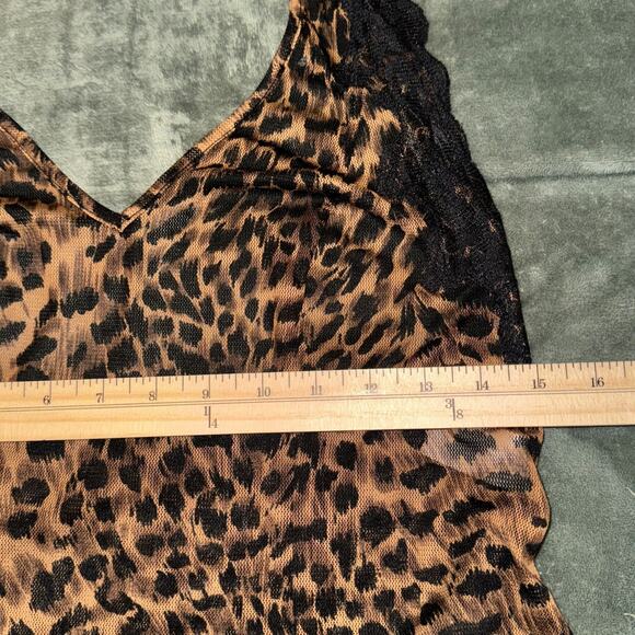Chemise Halter Dress Women’s Medium Brown Black Leopard Print Lace Lingerie Slip - Picture 5 of 7